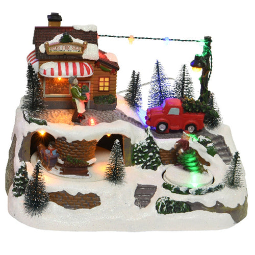 Scena animata a Led Casa con veicoli che si muovono decorazione da 23.5 cm