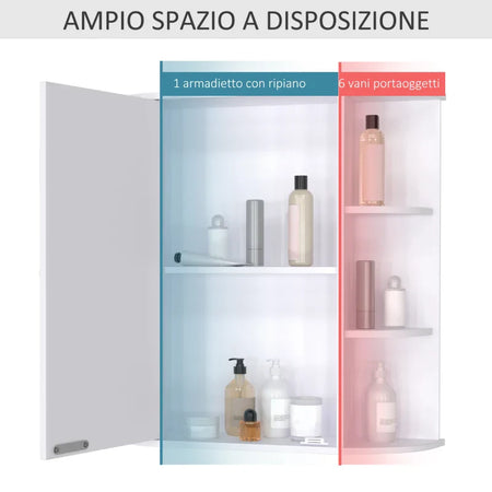 Mobiletto Pensile da Bagno, Armadietto Bagno con Specchio, Anta Centrale e Mensole in Legno Bianco (60 x 17 x 63 cm) UJ6834-203UJ6