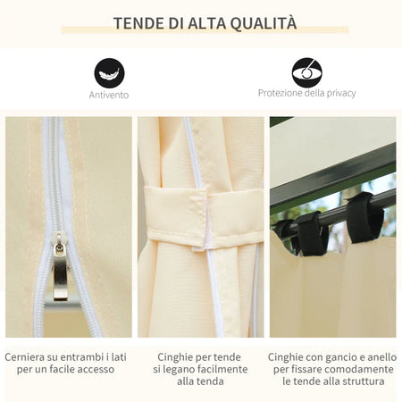 Gazebo da Giardino 3x4 m con Tende e Tetto a 2 Livelli Bianco Crema 01-0154