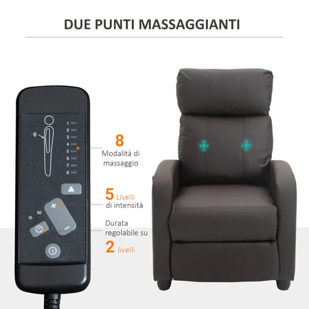 Poltrona Relax Massaggiante con Telecomando e 8 Programmi, Reclinazione e Poggiapiedi, 68x88x98cm, Marrone ZS1700-143V90BNZS1