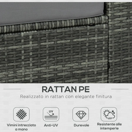 Set da 7 Pezzi Salotto da Esterni in Rattan con Poltrona Pouf Tavolino Grigio 860-002V01