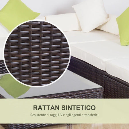 Mobili da Giardino in Rattan PE con Divano Angolare e Pouf con Cuscini telaio Set da 18 Pezzi, Marrone  100110-027BN