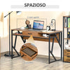Scrivania Moderna in Metallo e MDF Stile Industriale, Mensole e Cassetto per Casa e Ufficio, 120x60x76cm Nero Marrone XV2836-376XV2