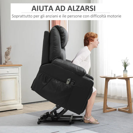 Poltrona Alzapersona Reclinabile max 135° con 8 Punti Massaggianti e Poggiapiedi, 88x92x106 cm, Nero BN2713-096BKBN2