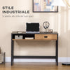 Scrivania per Camera e Ufficio con Cassetto Stile Industriale, 110x50x76cm, Noce e Nero QW1836-507QW1