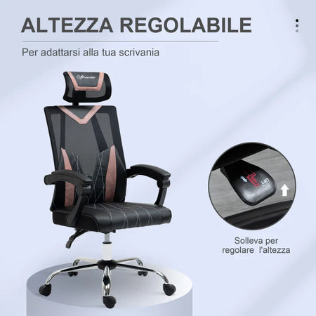 Sedia da Ufficio Ergonomica Inclinabile a 130° con Supporto Lombare e Cervicale, 58x62.5x112-120cm NM5921-469PKNM5
