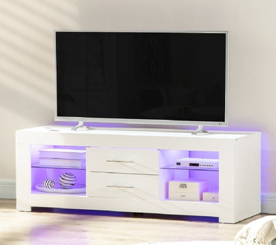 Mobile Porta TV  con Luci LED a 12 Colori e Telecomando, Legno e Vetro 120x40x50cm, Bianco laccato soggiorno salotto F839-531V92WTA