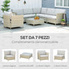 Salotto da Giardino 7 Pezzi Modulabile in Rattan PE con Cuscini, Beige 860-253V00BG