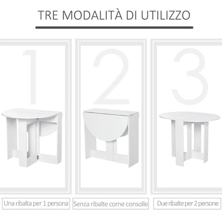 Tavolino Pranzo Tavolo Consolle in Legno Salvaspazio 2 3 persone Pieghevole Bianco TU2835-319TU2 , soggiorno salotto basso nero bianco marrone grigio design moderno sala moderno alto divano camera legno vetro rotondo cucina
