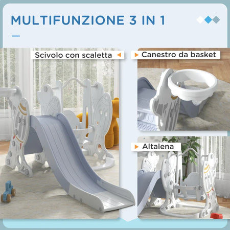 Gioco per Bambini 18-48 Mesi, Set 3 in 1 in Plastica con Altalena, Scivolo e Canestro, 150x185x92 cm SD9331-038V00GYSD9