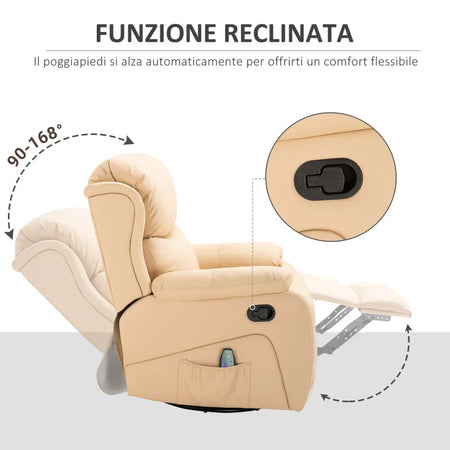 Poltrona Relax Reclinabile Beige con 8 Punti Massaggianti, Riscaldanti e Poggiapiedi, 97x92X104 cm ER5700-094V90BGEW5