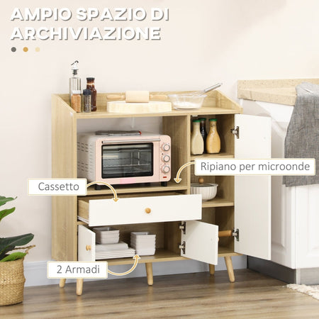 Mobile credenza da Cucina con 2 Armadietti e Cassetto, 90x30x94cm, in legno mobiletto multiuso ingresso soggiorno ufficio studio camera cameretta bagno F835-546A