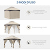 Gazebo da Giardino 3x3m in Acciaio con Doppio Tettuccio e Tende, Beige e Grigio 84C-368V00BG