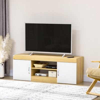 Mobile TV in legno con 2 Armadietti con Ante e 2 Ripiani Aperti, 130x39.6x48 cm bianco F839-277A