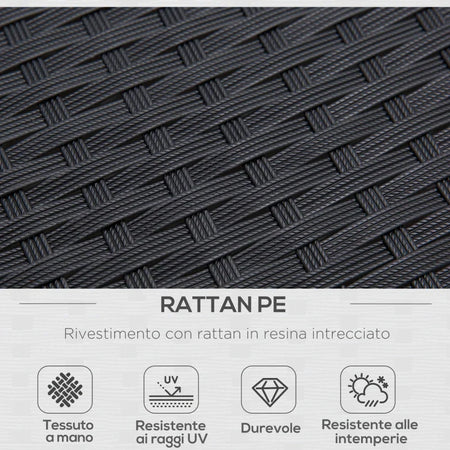 Set 4 Pezzi Salotto da Esterni con 2 Sedie, Divano e Tavolino Mobili da Giardino in Rattan e Acciaio Nero 860-092