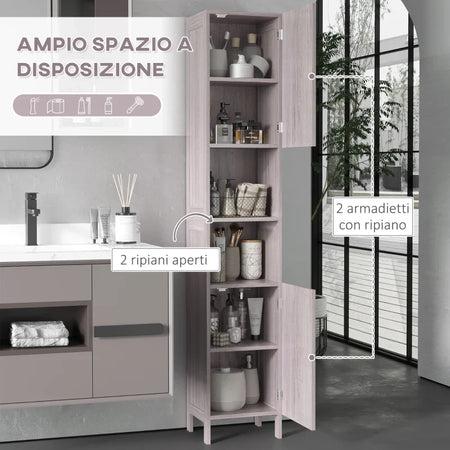 Colonna Bagno in MDF con 2 Armadietti e 2 Ripiani Aperti, 30x32x172.5 cm, color Legno VG3834-212VG3