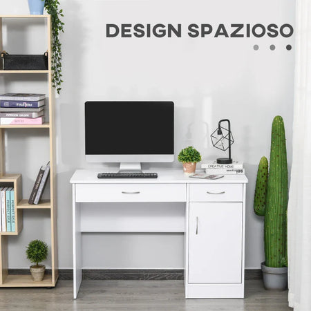 Scrivania Moderna per PC e Computer con 2 Cassetti e 1 Armadietto, Scrivania con Libreria Salvaspazio per Ufficio o Camera in Legno, Bianco ZH3836-267WT