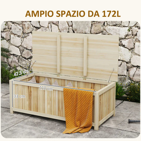 Panca Contenitore da Giardino da 172L in Legno di Abete, 120x55x45cm, Colore Legno 84G-185V00ND