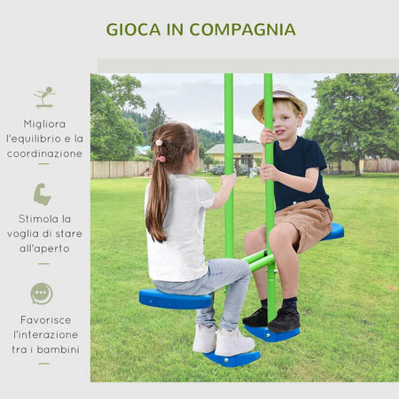 Set Altalene da Giardino per 4 Bambini, 1 Altalena Doppia e 2 Altalene Singole, Capacità di peso 45kg (Altalena) 180kg (Totale), 280x140x178cm YH5344-035YH5