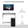 Scrivania per Computer Porta PC Moderna Salvaspazio, Scrivania da Uffcio con Ripiano per CPU e Mensola Tastiera Estraibile in Legno, 80x45x75cm, Bianco QU6836-092WTQU6