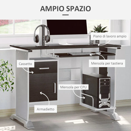 Scrivania per Computer Porta PC, Scrivania per Cameretta e Ufficio con Cassetto Legno 100x52x75 cm CQ4920-019CQ4