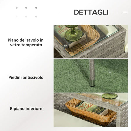Divanetto per Esterni 2 Posti con Tavolino da Caffè, in Acciaio e Rattan PE, 137x59x82 cm, Grigio e Crema 867-181V00GG