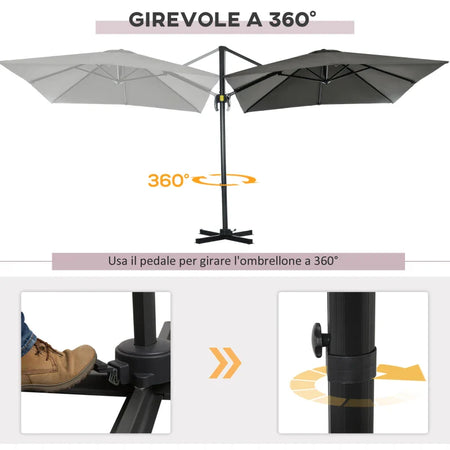 Ombrellone da Giardino con Angolazione Regolabile su 5 Livelli e Rotazione a 360°, 2.5x2.5 m, Grigio 84D-051V00GY