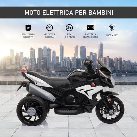 Moto Elettrica per Bambini 3-5 Anni Max. 25kg con Luci, Musica, Batteria 6V e Velocità 3km/h, 86cmx42cmx52cm Nera DF4370-103V90BKDF4