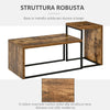 Set 2 x Tavolino Salvaspazio in Stile Industriale Legno MDF e Metallo Marrone e Nero CF9839-082CF9 , soggiorno salotto basso bianco grgio design moderno sala moderno alto divano camera vetro rotondo