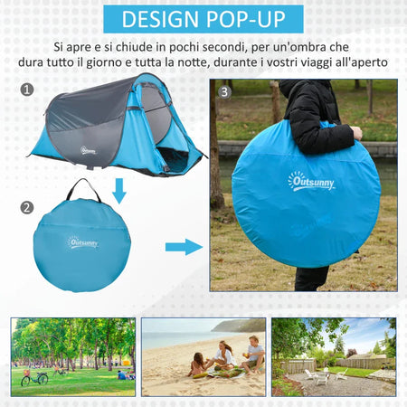 Tenda da Campeggio a Cupola con 2 Finestre e Design Pop-Up a Igloo, 220x108x110 cm, Blu TW3A20-170BUTW3