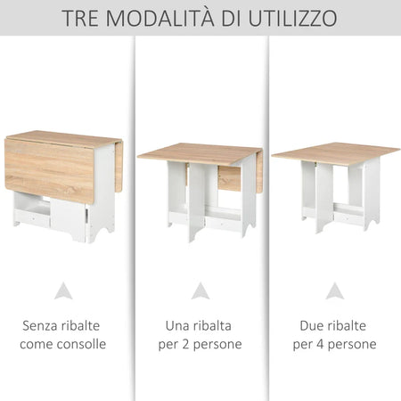 Tavolo Consolle a Ribalta con Vano Mensola, Tavolino da Salotto e Cucina Pieghevole Salvaspazio, Color Legno e Bianco, 118x80x72cm YT6835-339YT6