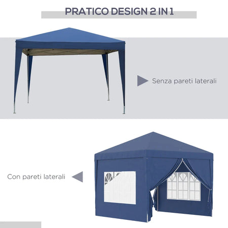 Gazebo da Giardino Pieghevole con Corde e Picchetti Inclusi, 2.95x2.95x2.58 m, Blu 84C-430V00BU