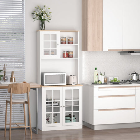 Credenza alta da cucina Moderna in Legno MDF Bianco con 2 Vetrinette 80 x 37 x 183 cm , mobile vetrina multiuso sala da pranzo soggiorno salotto ingresso ufficio studio F835-209A