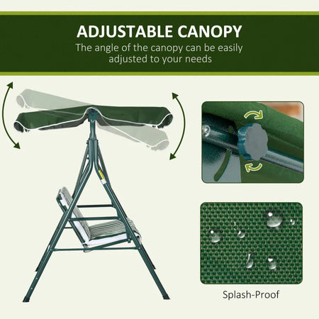 Dondolo da Giardino 3 Posti in Acciaio e Teslin con Tetto Parasole, 172x110x153 cm, Bianco e Verde 84A-054V03GN