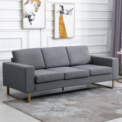Divano a 3 Posti soggiorno tessuto Relax Salotto con 3 Cuscini 200 × 82 × 78cm Tessuto di Lino Grigio seduta imbottita F833-519A
