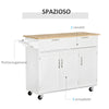 Carrello da Cucina Multiuso in Legno con 2 Cassetti, 3 Antine e 4 Ruote 121x46x91cm - Bianco TR8801-204TR8