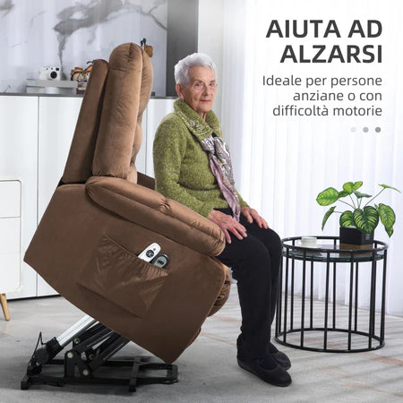 Poltrona Relax Alzapersona Reclinabile, Massaggiante e Riscaldata in Velluto, Marrone WS9713-160V90DRWS9