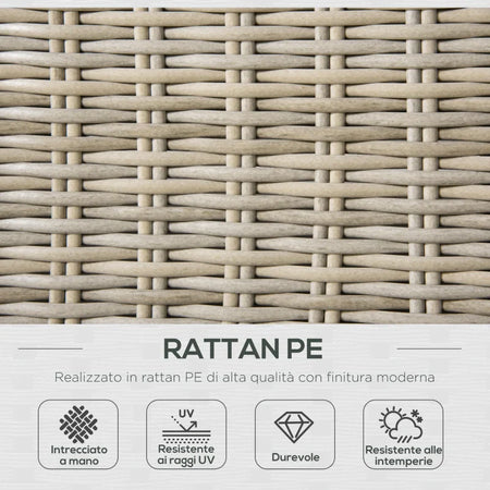 Set 4 Pz Salotto da Esterni in Rattan con 1 Divano, 2 Poltrone e 1 Tavolino, Kaki e Beige 860-211