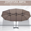 Ombrellone Doppio da Giardino in Metallo e Poliestere Anti-UV Impermeabile, 440x270x250cm, Marrone 84D-085BN