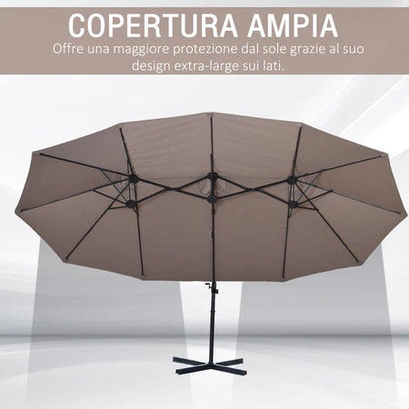 Ombrellone Doppio da Giardino in Metallo e Poliestere Anti-UV Impermeabile, 440x270x250cm, Marrone 84D-085BN