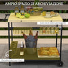 Carrello da Giardino a 2 Ripiani, 2 Cesti e 4 Spazi Portabottiglie, in Legno di Abete, 97.5x65x81 cm  ER584G-420V00NDER5