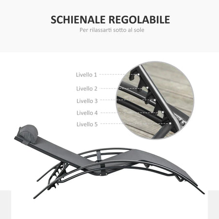 Sdraio da Giardino Reclinabile su 5 Livelli con Cuscino Rimovibile, Alluminio e Texteline, 171x64x82cm Grigio 84B-179V01CG