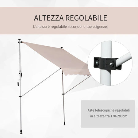 Tenda da Sole 2x1.5 m per Esterno a Rullo con Manovella e Angolazione Regolabile, Beige WD6840-182CWWD6