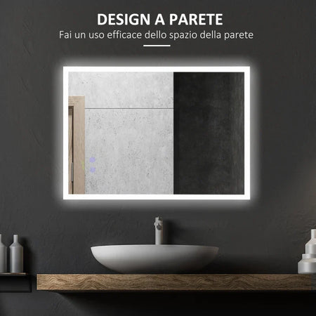 Specchio Bagno con Luce LED, Funzione Anti-Appannamento e Tasti Touch, 70x50cm, Argento RT4834-390V90RT4