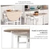 Carrello da Cucina Pieghevole, Mobile da Cucina Salvaspazio con 2 Sgabelli 2 Cassetti 5 Ruote (Rotazione 360°), Legno MDF Bianco MN2801-117MN2