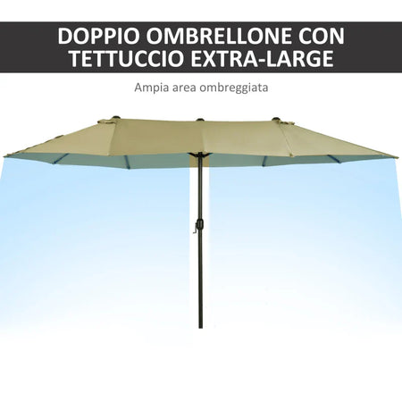 Ombrellone da Giardino Doppio con Apertura a Manovella, in Acciaio e Poliestere, 460x270x240 cm 84D-031V01CF