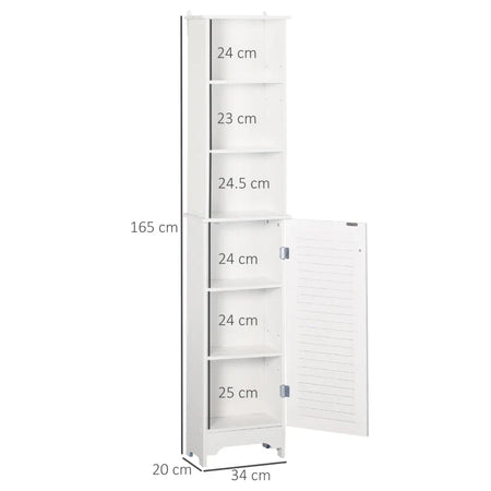 Colonna Bagno con Ripiano a 3 Livelli e Armadietto Chiuso, in MDF e Truciolato, 34x20x165 cm, Bianco RF5834-242RF5