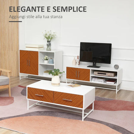 Tavolino caffè 100x50x40 Bianco e Marrone ST4839-251ST4 , soggiorno salotto basso nero bianco marrone grgio design moderno sala moderno alto divano camera legno vetro rotondo