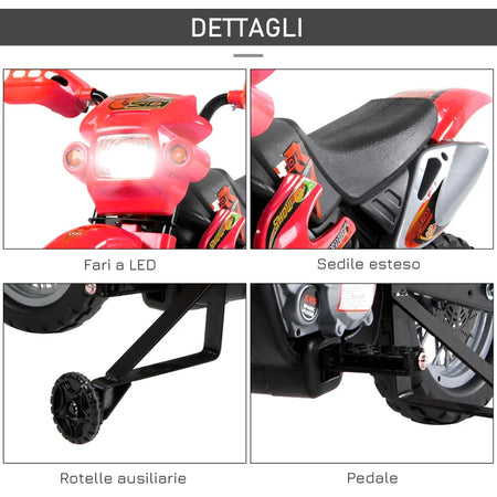 Moto Elettrica per Bambini 3-6 Anni in Plastica PP con Ruote di Supporto, Fari e Musica, 102x53x66 cm, Rosso e Nero WQ152-0018WQ1