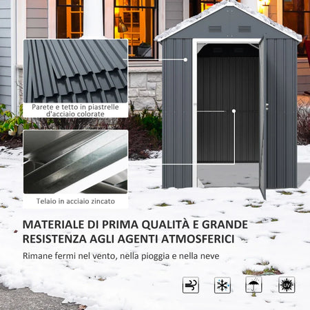Casetta da Giardino Porta Attrezzi in Acciaio Zincato e PP con Finestra, 259x172x222 cm, Grigia e Bianca FG6845-331V03CGFG6